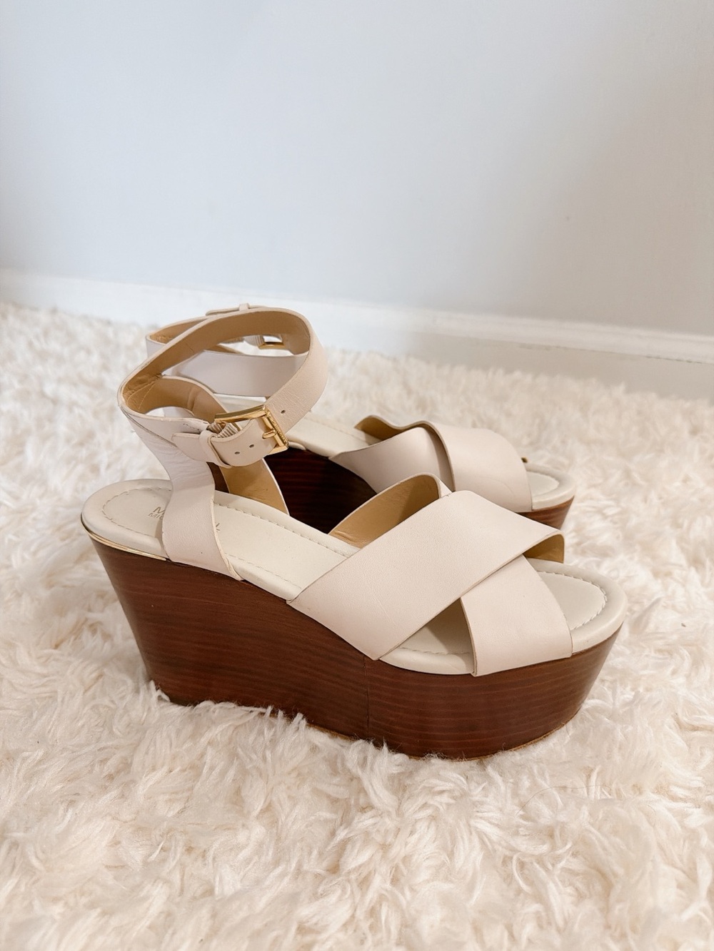 Michael Kors Cream Platform Wedge Sandals with Ankle Strap - Picture 2 of 6
